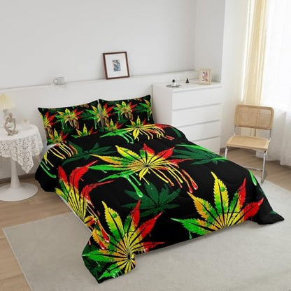 Feelyou Marijuana Weed Leaf Comforter Set Full Size for Men Adults