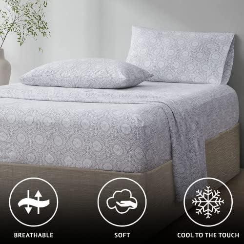 Comfort Spaces 100% Cotton Sheet Set Breathable, Lightweight, Soft with 12" Elastic Pocket Fits up to 14" Mattress, All Season Cozy Bedding, Matching Pillow Case, Twin Adelia Gray 3 Piece