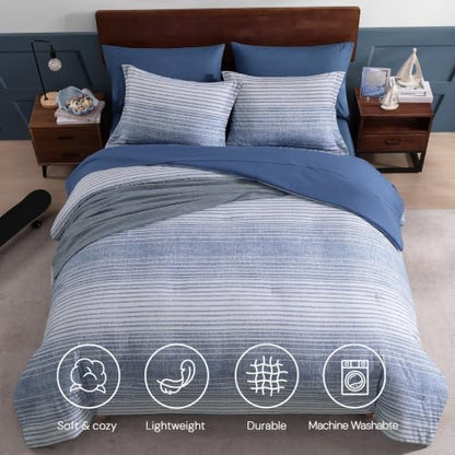 Twin XL Comforter Set Striped Ocean Blue 5 Pieces College Dorm Bed in a Bag