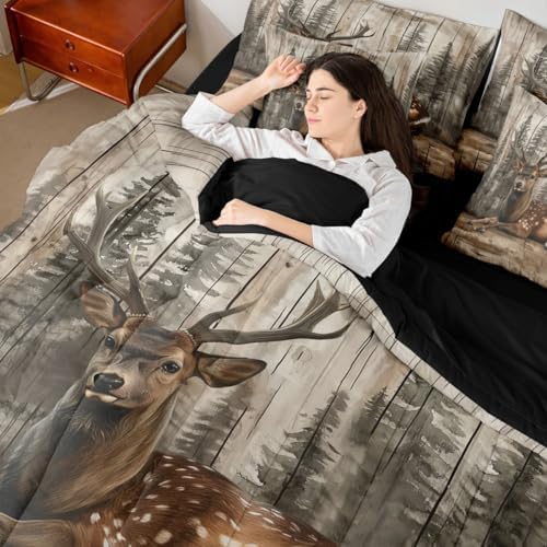 Erosebridal Jungle Deer Full Comforter Set with Sheets 7 Piece Wild Animal Hunting Bed in A Bag Rustic Farmhouse Cabin Bedding Sets for Women Adults Vintage Country Forest Wildlife Bed Set