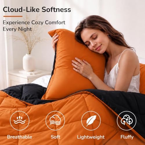 downluxe King Size Comforter Set - Orange and Black King Comforter, Soft Bedding Sets for All Seasons -3 Pieces - 1 Comforter (104"x92") and 2 Pillow Shams(20"x36")