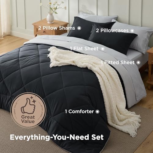 Bedsure Bed in a Bag Full Reversible Bed Set 7 Pieces Black/Silver Grey