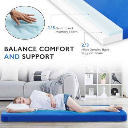 Kingfun 3 Inch CertiPUR-US Memory Foam Camping Mattress Pad, Waterproof Roll up Sleeping Pad, Thick Floor Sleeping Mats for Tent with Removable Travel Bag