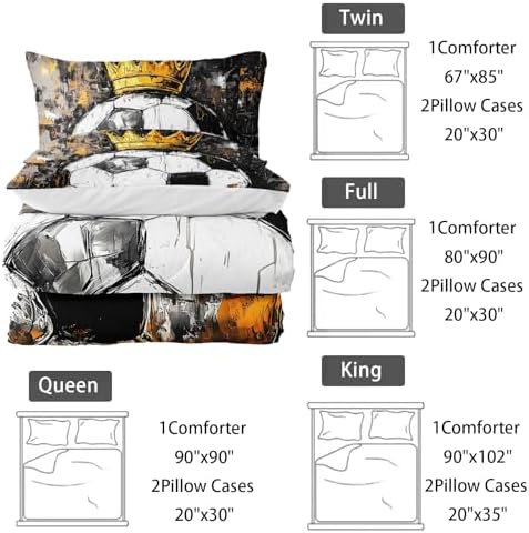 Nttopship Soccer Comforter Set Queen Size,Soccer Sport Print Bedding Set 3 Pcs Bed in A Bag for Youth and Adults,Soft Microfiber All Season Football Printed Themed Bedroom with 2 Pillowcases