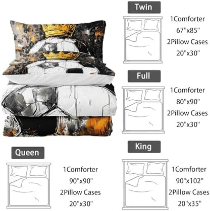 Nttopship Soccer Comforter Set Queen Size,Soccer Sport Print Bedding Set 3 Pcs Bed in A Bag for Youth and Adults,Soft Microfiber All Season Football Printed Themed Bedroom with 2 Pillowcases