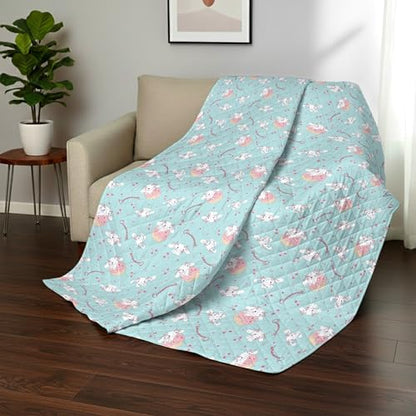Northwest Sanrio Cinnamoroll Reversible Quilted Throw, Kawaii Cherry Cupcake Pattern, for Anime Fans, Game Room, Chair or Couch, 60 x 80 Inches