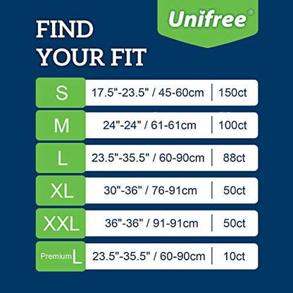 Unifree Disposable Underpads, Bed Pads, Incontinence Pad, Super Absorbent, 88 Count, Blue (L 23.5x35.5 Inch)