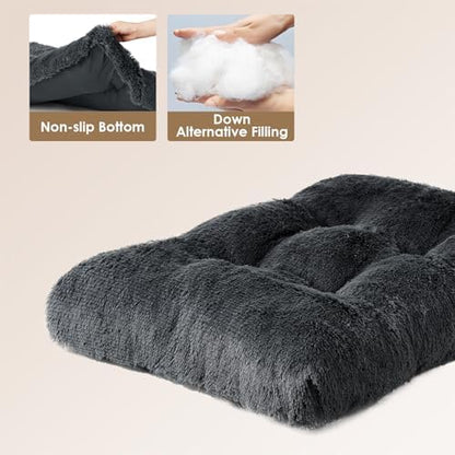 EHEYCIGA Fluffy Dog Crate Bed, Plush Extra Large Plus Dog Pillow, Dark Grey