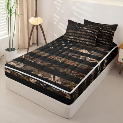 Feelyou American Flag Camouflage Botancial Comforter Set Queen Size Kids