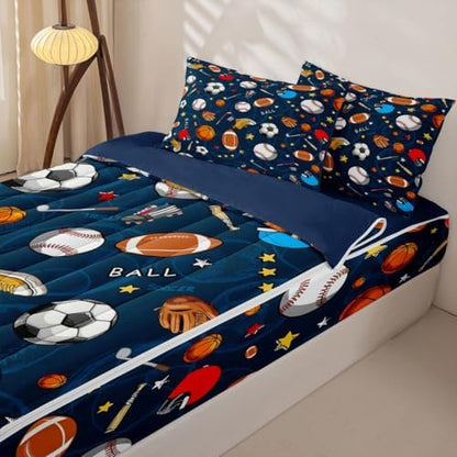Feelyou Ball Baseball Football Comforter Set Full Size Kids Boys Girls