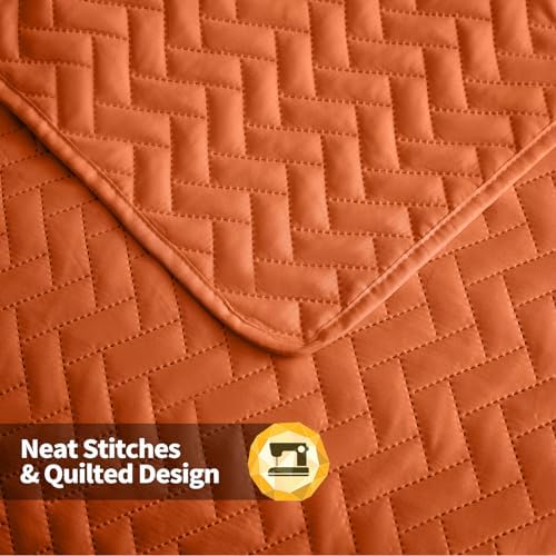 Maple&Stone Brunt Orange Quilt Set King Size, Lightweight Bedspread