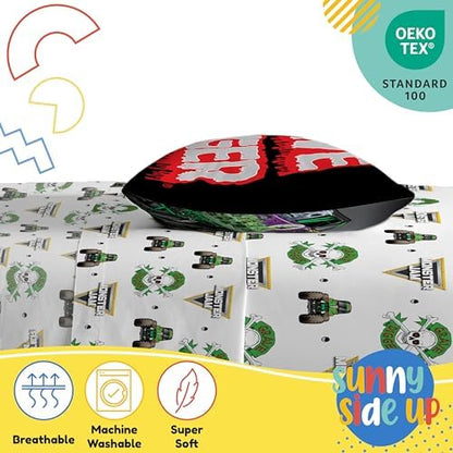 Sunny Side Up Monster Jam Grave Digger Toddler Sheet Set - 3 Piece Toddler Bedding Set Includes Pillow Cover - Super Soft Microfiber Sheets