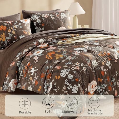 Queen Comforter Set - 7 Pieces Soft Floral Bed in a Bag Queen Bedding Sets
