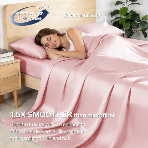 MR&HM King Size Sheet Set 4 Pieces, Rayon Derived from Bamboo Blend, Pink