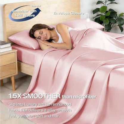 MR&HM King Size Sheet Set 4 Pieces, Rayon Derived from Bamboo Blend, Pink