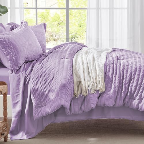 Twin Comforter Set 5 Piece, Lavender Bed in a Bag Twin Size Bedding Sets