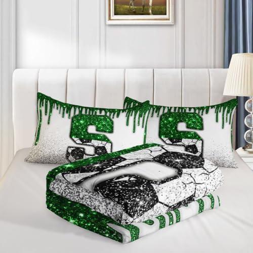 BSNTHO Alphabet Print Full Size, Comforter Set Soccer Kids Comforter 3Pcs