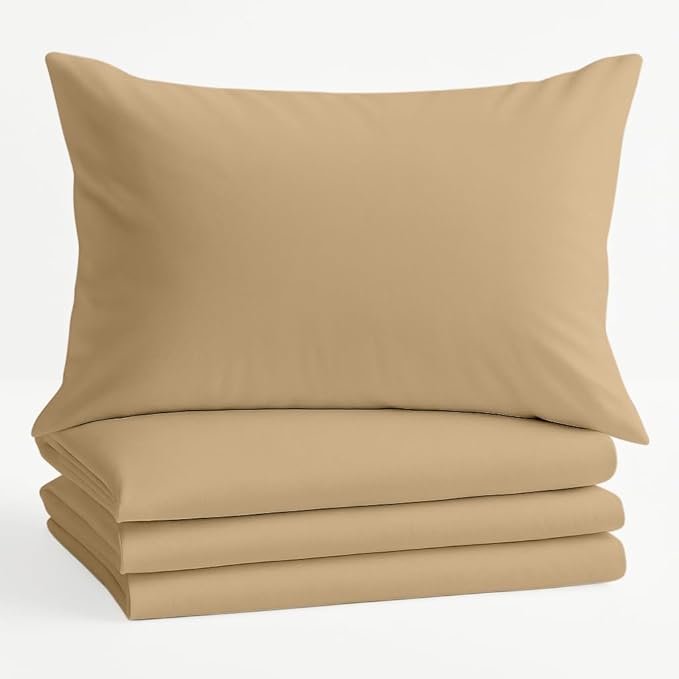 Comfort Beddings Queen Pillowcases Set of 4 – 100% Organic Cotton, 600 Thread Count Sateen, Soft & Comfy Pillow Covers with Envelope Closure, Taupe, Queen Size 20 x 30 Inches