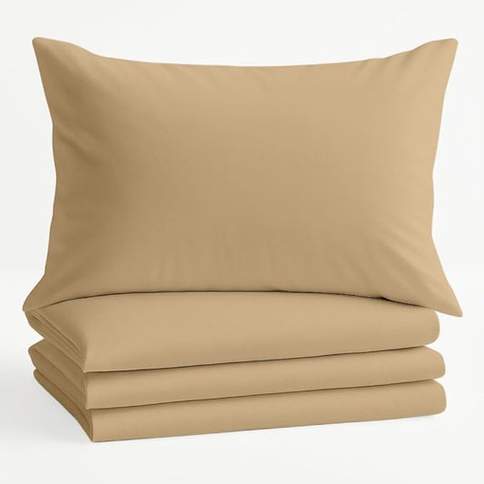 Comfort Beddings Queen Pillowcases Set of 4 – 100% Organic Cotton, 600 Thread Count Sateen, Soft & Comfy Pillow Covers with Envelope Closure, Taupe, Queen Size 20 x 30 Inches