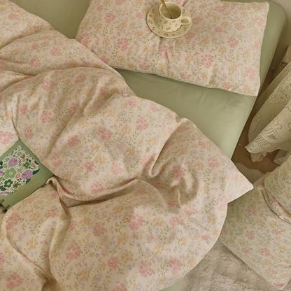 VM VOUGEMARKET Flower Duvet Cover Twin Sage Green Teen Girls Cotton Duvet Cover with Zipper Ties Chic Rust Floral Bedding Set Without Comforter -Green,Twin