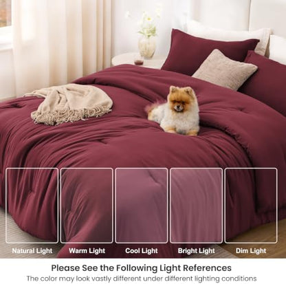 Love's cabin Burgundy Full Comforter Set, 3-Piece Prewashed Bed Set