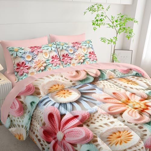 7 Piece Colorful Floral Comforter Set Queen Size，Queen Size Teen Girl Floral Bedding Set，(1 Comforter, 1 Flat Sheet, 1 Fitted Sheet, 2 Pillowcase and 2 Pillow Sham)