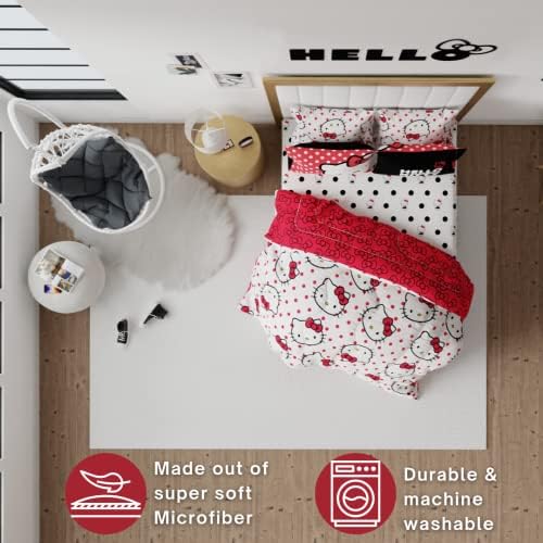 Hello Kitty Polka Dot Bedding 7 Piece Super Soft Comforter and Sheet Set with Sham, Full, (Official Licensed Product) by Franco Collectibles