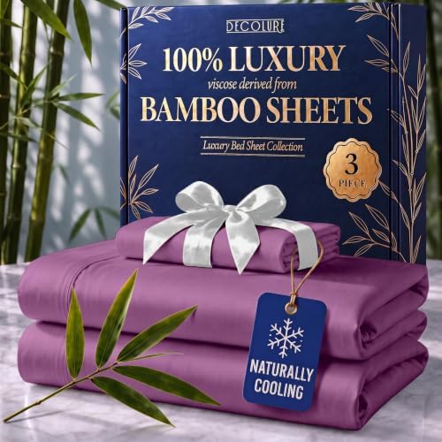 DECOLURE 100% Viscose Derived from Bamboo Sheets Twin Size | 3 Pc Bed Set