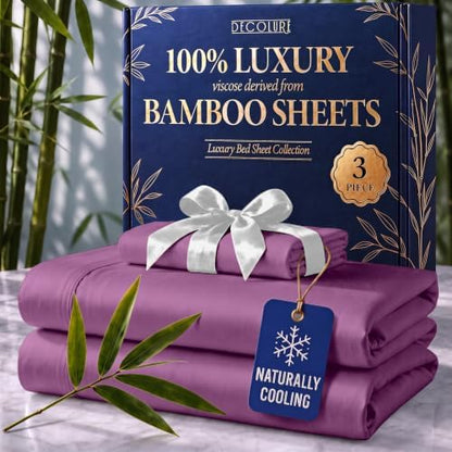 DECOLURE 100% Viscose Derived from Bamboo Sheets Twin Size | 3 Pc Bed Set