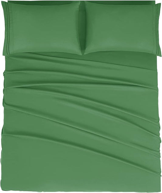 Mejoroom California King Size Sheet Set - Soft Microfiber Bed Sheets,Deep Pocket Fitted Sheet, Breathable, Wrinkle & Fade Resistant - 4 Piece (California King, Calla Green)