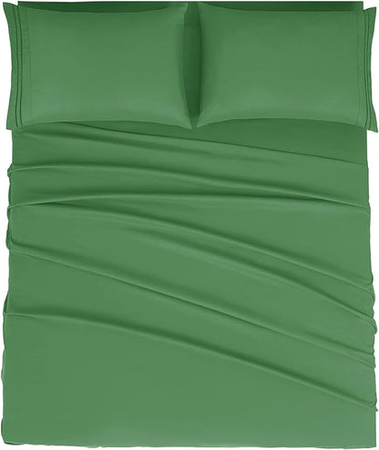 Mejoroom King Size Bed Sheet Set - Hotel Luxury 1800 Bedding Sheets & Pillowcases - 16" Deep Pocket Fitted Sheet, Soft, Breathable, Wrinkle & Fade Resistant - 4 Piece(King, Calla Green)