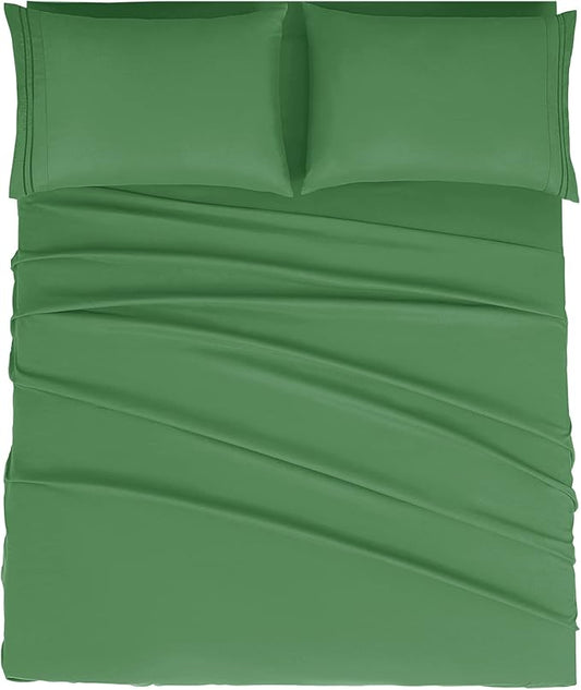 Mejoroom Bed Sheets Set - Extra Soft Luxury Full Size Sheets with 16 Inch Deep Pocket - Premium Bedding Collection - Breathable, Wrinkle, Fade & Stain Resistant - 4 Piece (Full, Calla Green)