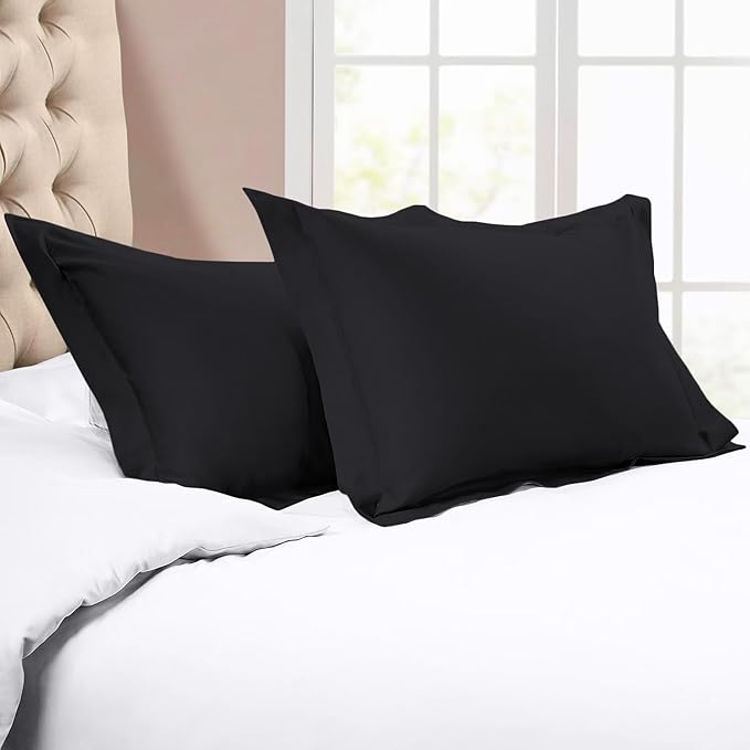 King Pillow Shams Set of 2 Black Pillow Shams King Size 20x36 Pillow Covers 100% Egyptian Cotton 600 Thread Count Soft Skin Friendly Cushion Cover Cases Decorative Pillow Shams for Bed