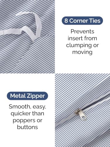Duvet Cover Full Size - 3 Piece with Zipper Closure - Blue Stripes