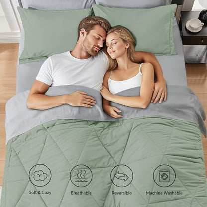 BEDELITE King Comforter Set 7 Pieces, Reversible Sage Green Bed in A Bag