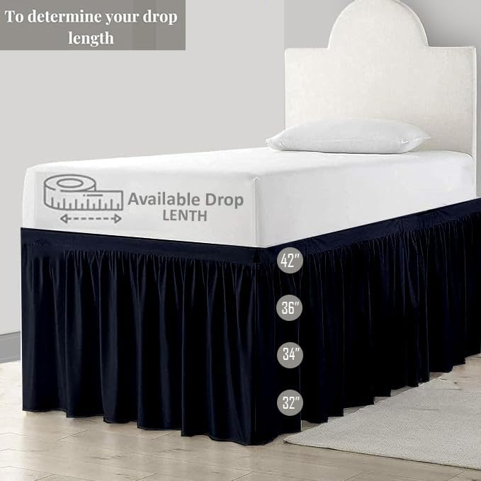 eBeddy Linens Split Corner Dust Ruffle Dorm Bed Skirt Twin XL – 34 Inch Drop, 100% Microfiber, Extra Long Bed Skirt for College Dorm, Platform Style, Navy Blue Solid, Hidden Storage Solution, Easy Fit
