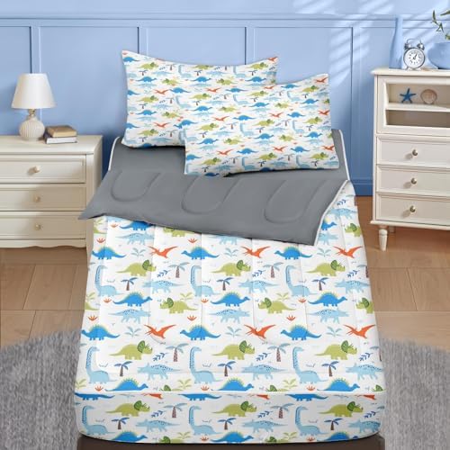 Nesker Dinosaur Twin Zipper Bedding for Boys, 3-Piece-All-in-one