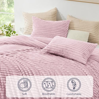 EXQ Home Fluffy Comforter Set Queen Size,3 Pieces Bed Set,Purplish Pink