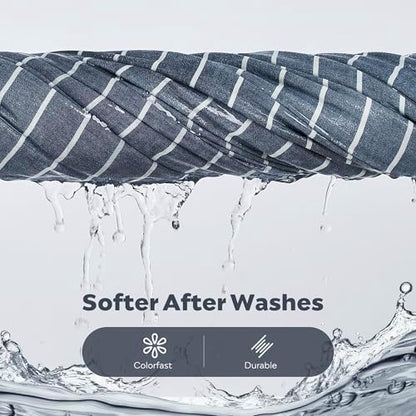 JELLYMONI 100% Washed Cotton Striped Duvet Cover Set King, Linen-Like