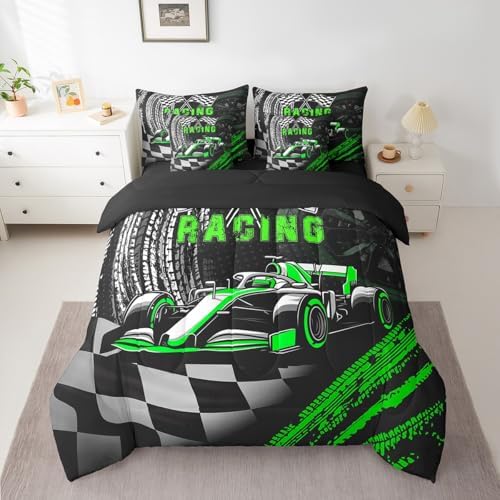 Castle Fairy Cool Racing Comforter Set Bed in a Bag 7 Pieces Full,Boys Men Race Car Bedding Set,Speed Sports Car (Comforter+Fitted+Flat Sheet+2 Pillowcases+2 Throw Pillow Covers)