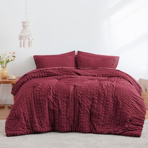 Love's cabin Seersucker Burgundy Full Comforter Set