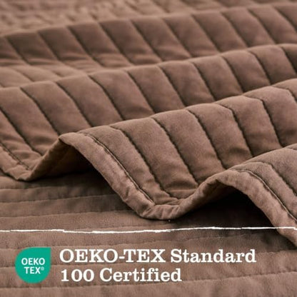 DOWN HOME King Quilt Bedding Set with Shams, Vintage Washed Quilted Blanket Thin Comforter Lightweight Bedspread Coverlet Bed Cover, Brushed Microfiber Stripe Stitching, Washed Terra, 104"x90"