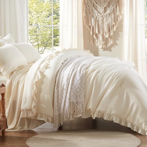 Anluoer Full Size Comforter Sets 7 Piece,Ruffle Bed in a Bag Bedding Sets