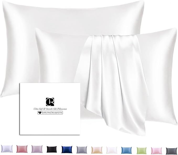 Ravmix Silk Pillow Cases 2 Pack with Zipper, 21momme Mulberry Silk Pillowcase for Hair Skin, Soft Smooth Breathable Cool Pillow Cover for Beauty Sleep with Gift Box(Queen 20"x30", Ivory White)