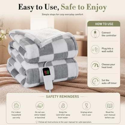 Grey Electric Blanket Heated Twin 62"X84", Heating Blanket Twin