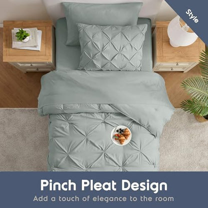 Nestl 7 Piece Twin XL Comforter Set – Sage Green Pinch Pleated Bed in a Bag – Complete Twin XL Size Bedding Set with Sheets, Set of 2 Cooling Pillows, Pillowcase and Sham