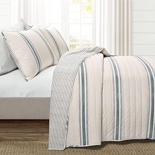 Lush Decor Farmhouse Stripe Reversible Cotton Quilt King Size 3 Piece Set Blue - Farmhouse Bedding Set King Quilt - Striped Bedding