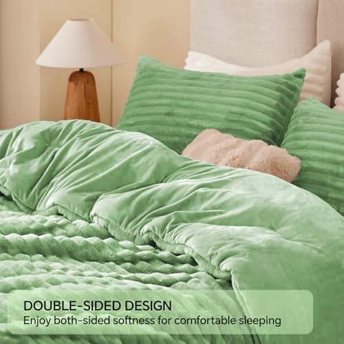 BEDELITE Fleece Twin/Twin XL Comforter Set, Fluffy Bed Set, Green