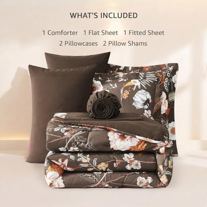 King Size Comforter Set-7 Pieces Floral Bed in a Bag King Bedding Set
