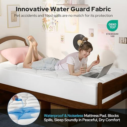 BEDLORE Waterproof Twin XL Mattress Pad, Breathable Mattress Protector for College Dorm Room Essentials with 6-15 Inch Deep Pocket, Noiseless Quilted Fitted Mattress Topper Bed Cover